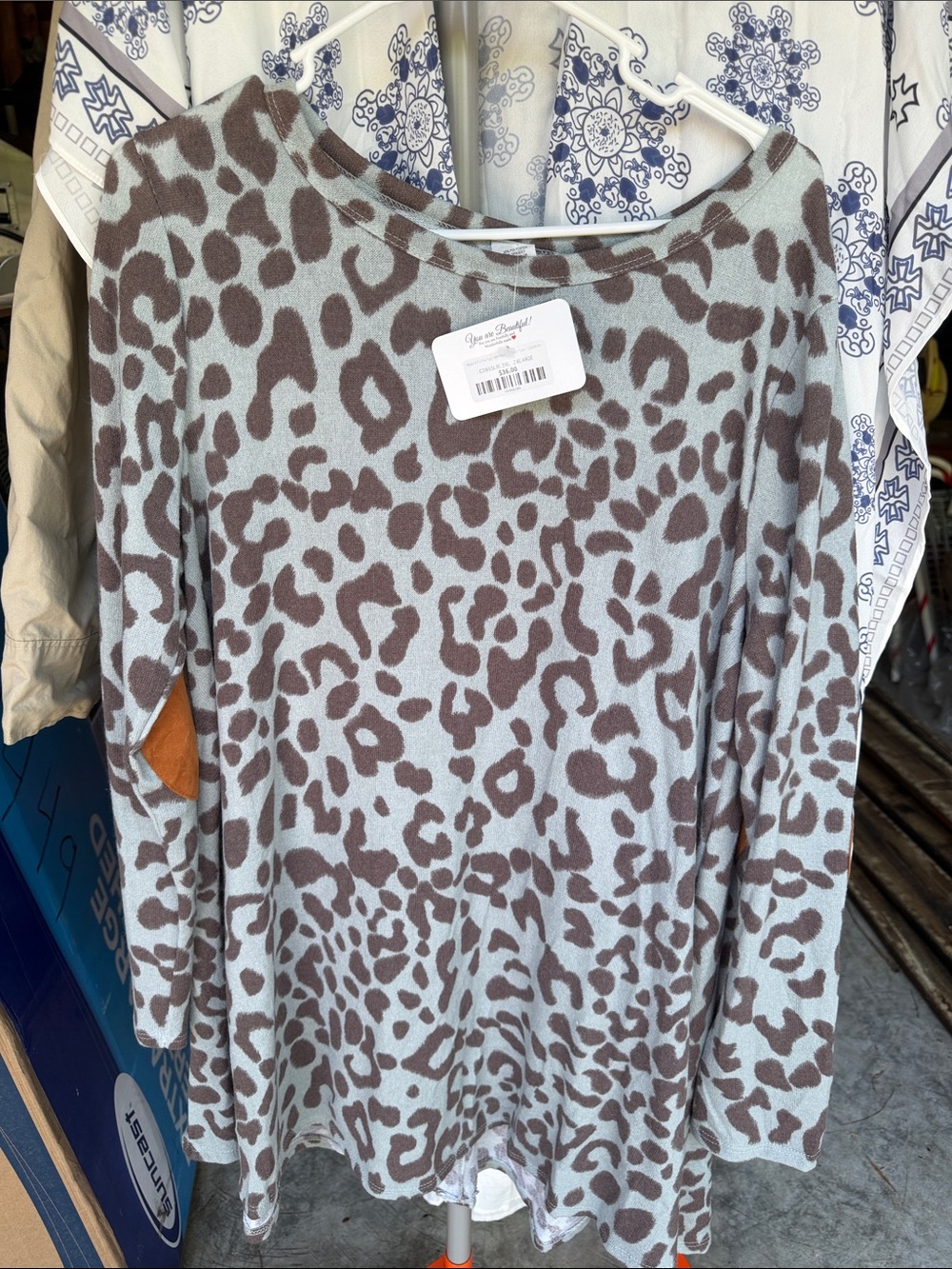 Cozy Leopard Print Long Sleeve Tunic - Brown/Cream